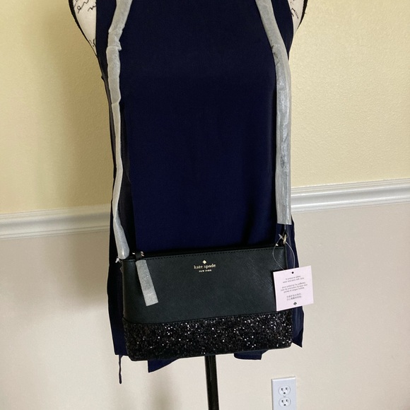 NWT KATE SPADE GRETA COURT GLITTER BLACK CROSSBODY - Picture 6 of 11